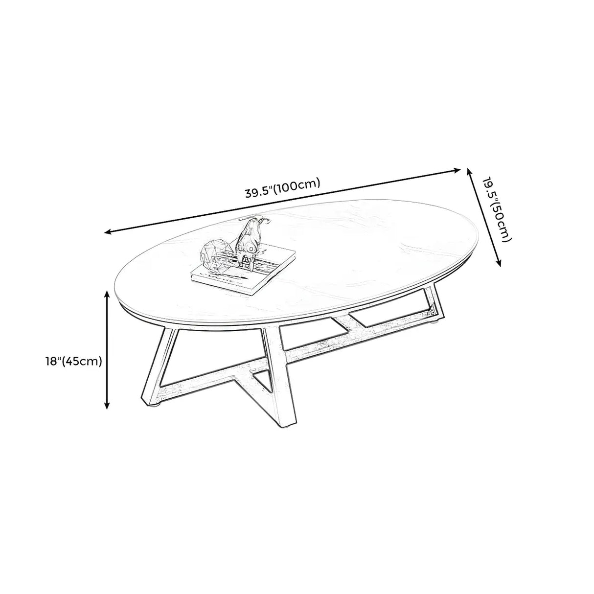 Gloss Finish Marble Oval Coffee Table with Cross Legs 