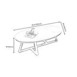Gloss Finish Marble Oval Coffee Table with Cross Legs #size