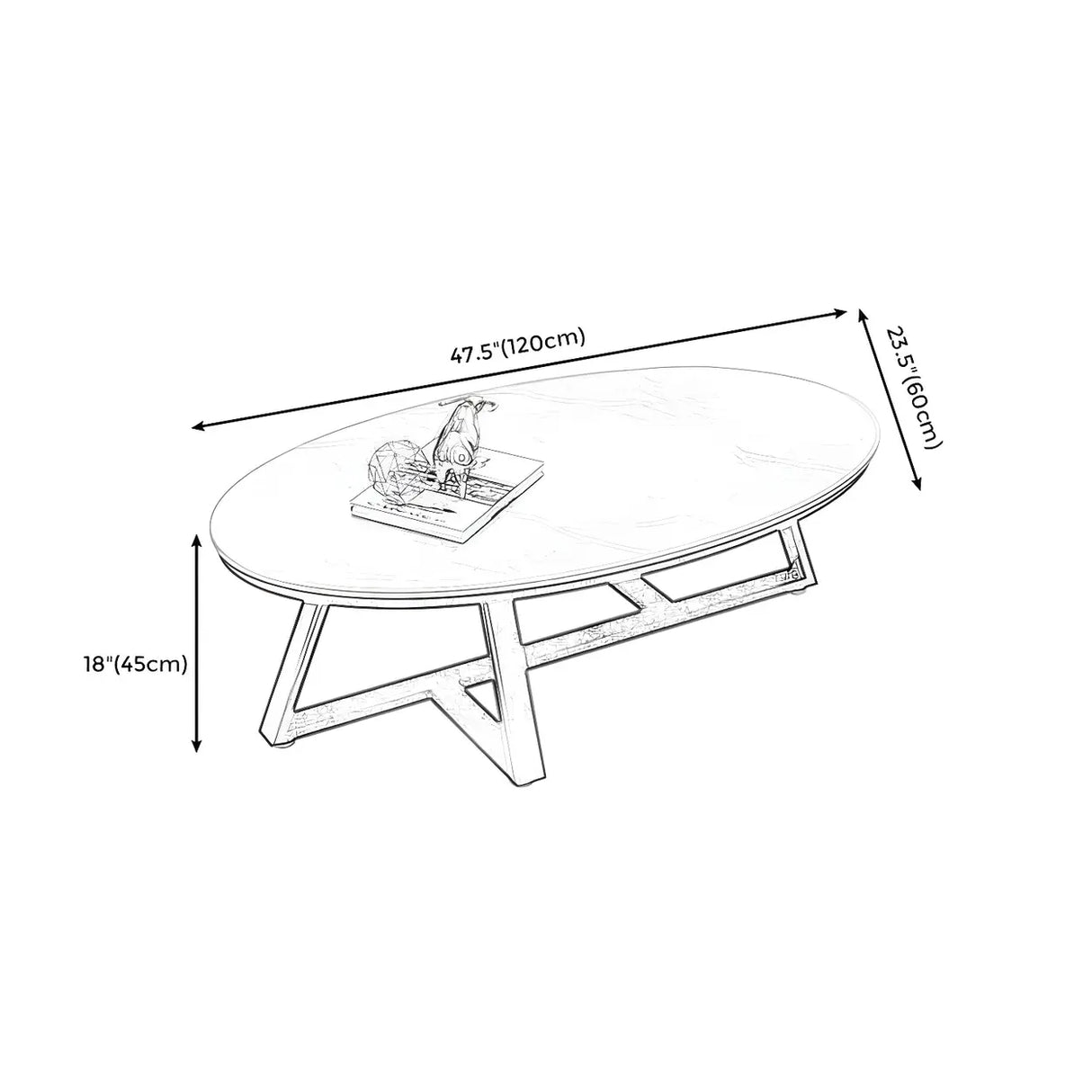Gloss Finish Marble Oval Coffee Table with Cross Legs Image - 24