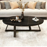 Gloss Finish Marble Oval Coffee Table with Cross Legs Image - 3