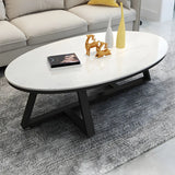 Gloss Finish Marble Oval Coffee Table with Cross Legs Image - 4
