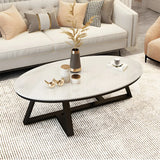 Gloss Finish Marble Oval Coffee Table with Cross Legs Image - 5