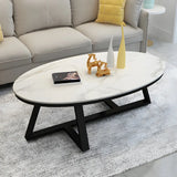 Gloss Finish Marble Oval Coffee Table with Cross Legs Image - 8