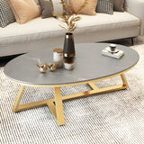 Gloss Finish Marble Oval Coffee Table with Cross Legs Image - 9