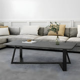 Gloss Finish Stone Rectangular Metal Frame Coffee Table Image - 1