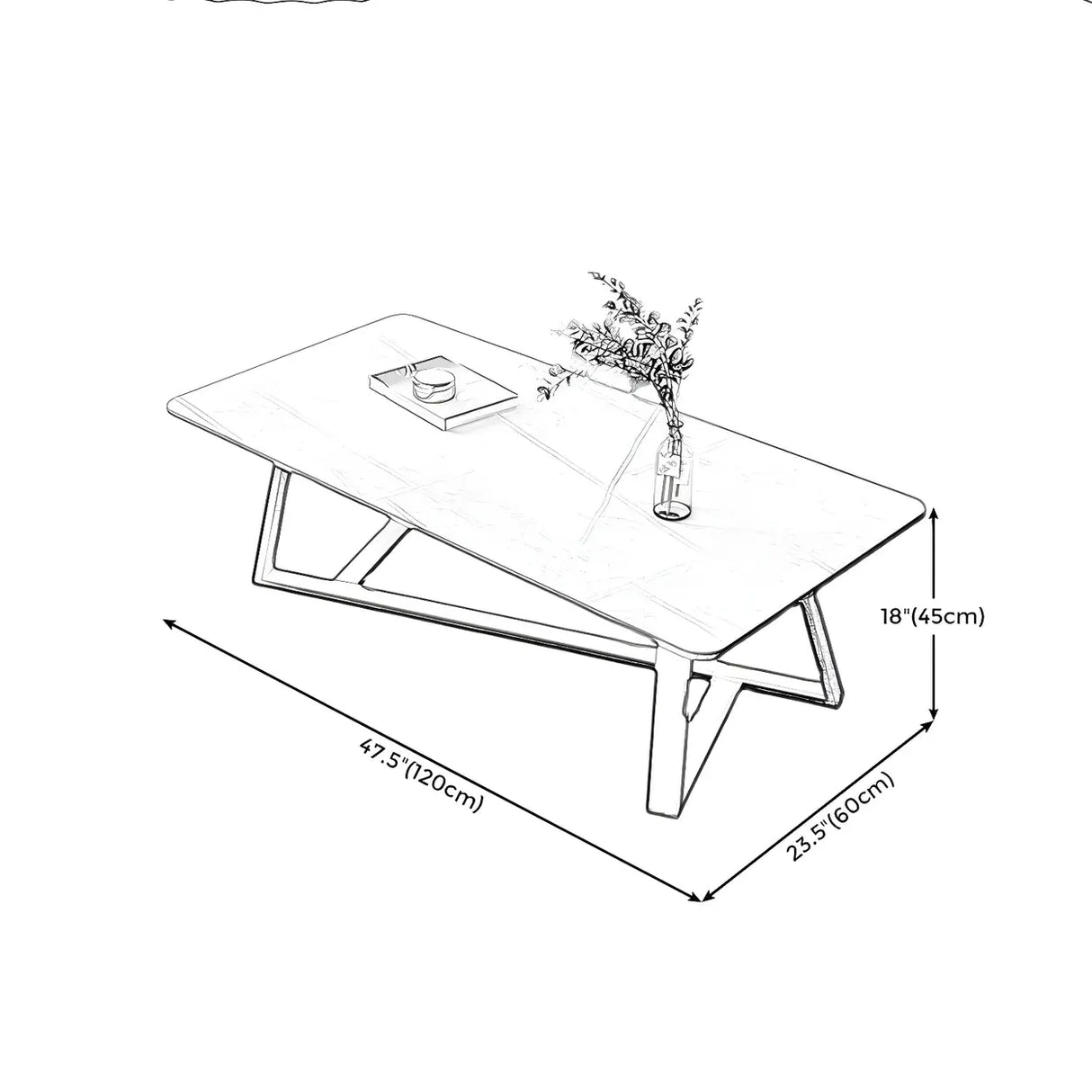 Gloss Finish Stone Rectangular Metal Frame Coffee Table 