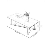 Gloss Finish Stone Rectangular Metal Frame Coffee Table Image - 11