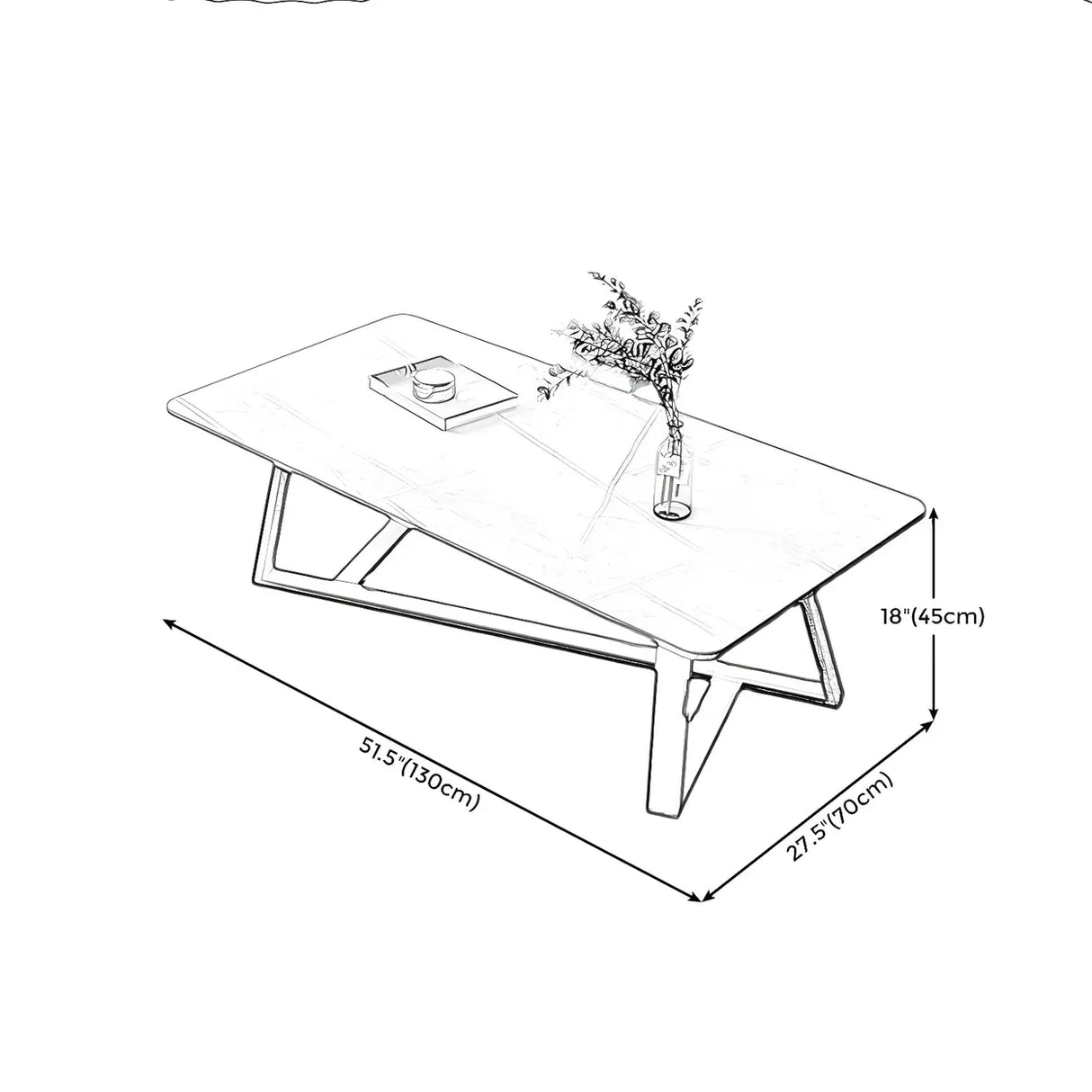 Gloss Finish Stone Rectangular Metal Frame Coffee Table Image - 12