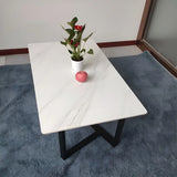 Gloss Finish Stone Rectangular Metal Frame Coffee Table Image - 3