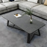 Gloss Finish Stone Rectangular Metal Frame Coffee Table Image - 6