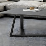 Gloss Finish Stone Rectangular Metal Frame Coffee Table Image - 8
