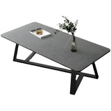 Gloss Finish Stone Rectangular Metal Frame Coffee Table Image - 9