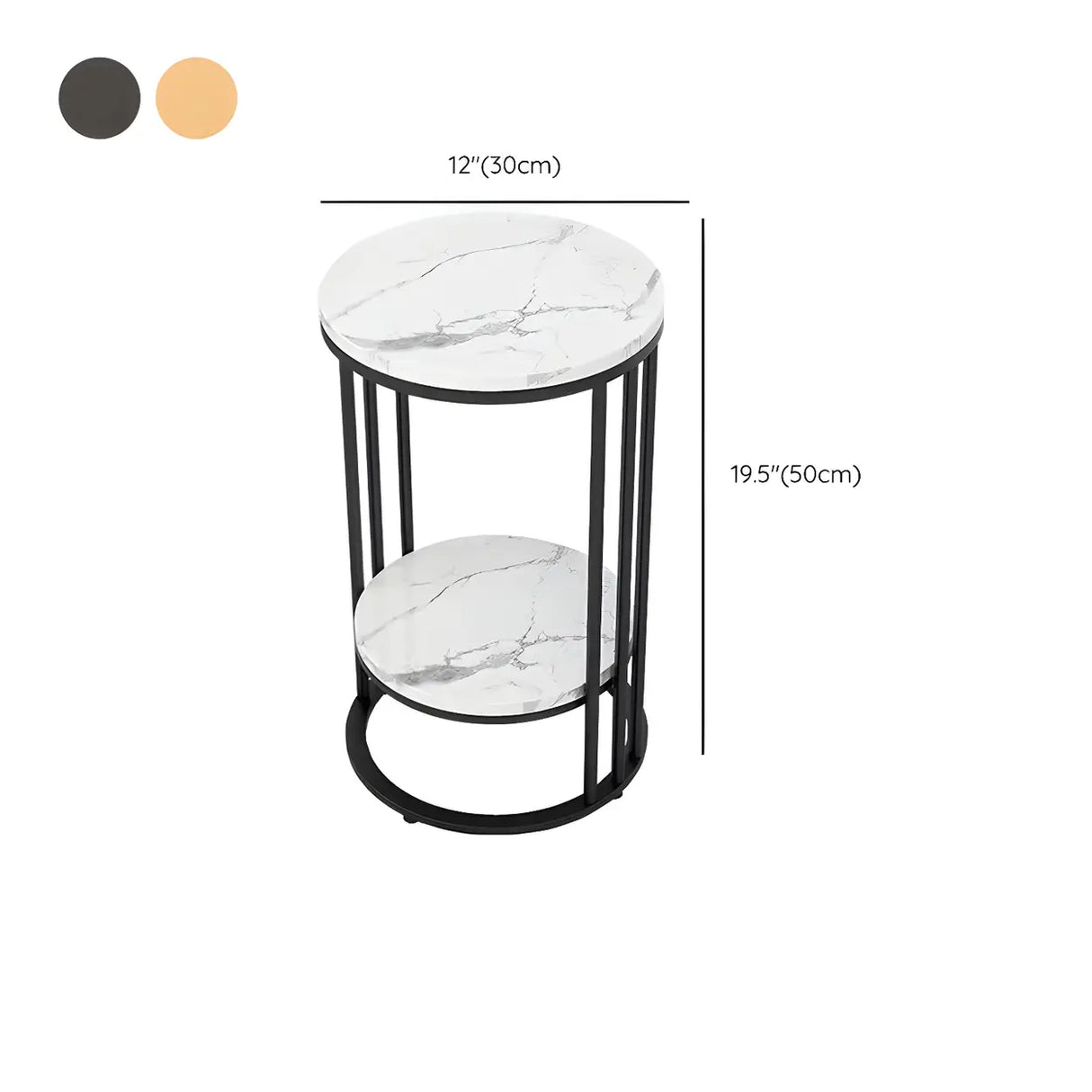 Gold 2-Tier Modish Round Marble Metal Frame Plant Stand 