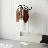 Gold and White Curved Metal Frame Hooks Entry Coat Rack Image - 4