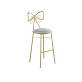 Gold Butterfly Round Velvet Upholstered Tall Bar Stool Image - 11