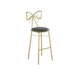 Gold Butterfly Round Velvet Upholstered Tall Bar Stool Image - 14