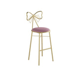 Gold Butterfly Round Velvet Upholstered Tall Bar Stool Image - 15