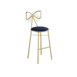Gold Butterfly Round Velvet Upholstered Tall Bar Stool Image - 17