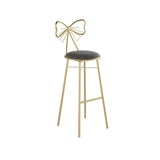 Gold Butterfly Round Velvet Upholstered Tall Bar Stool Image - 4