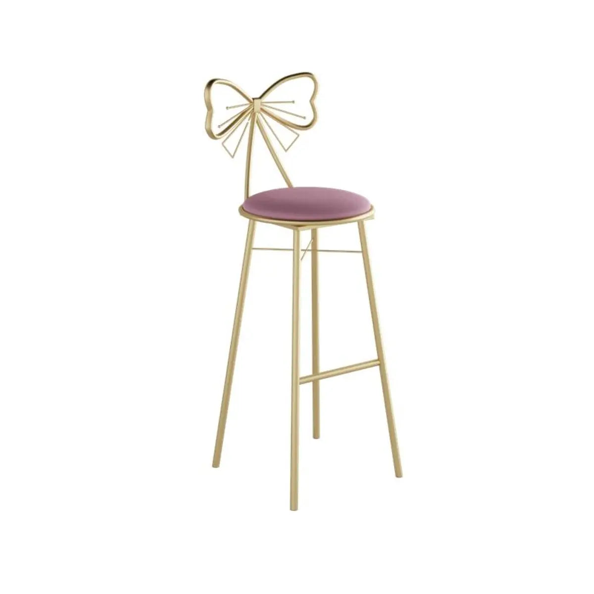 Gold Butterfly Round Velvet Upholstered Tall Bar Stool Image - 5