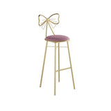 Gold Butterfly Round Velvet Upholstered Tall Bar Stool Image - 5