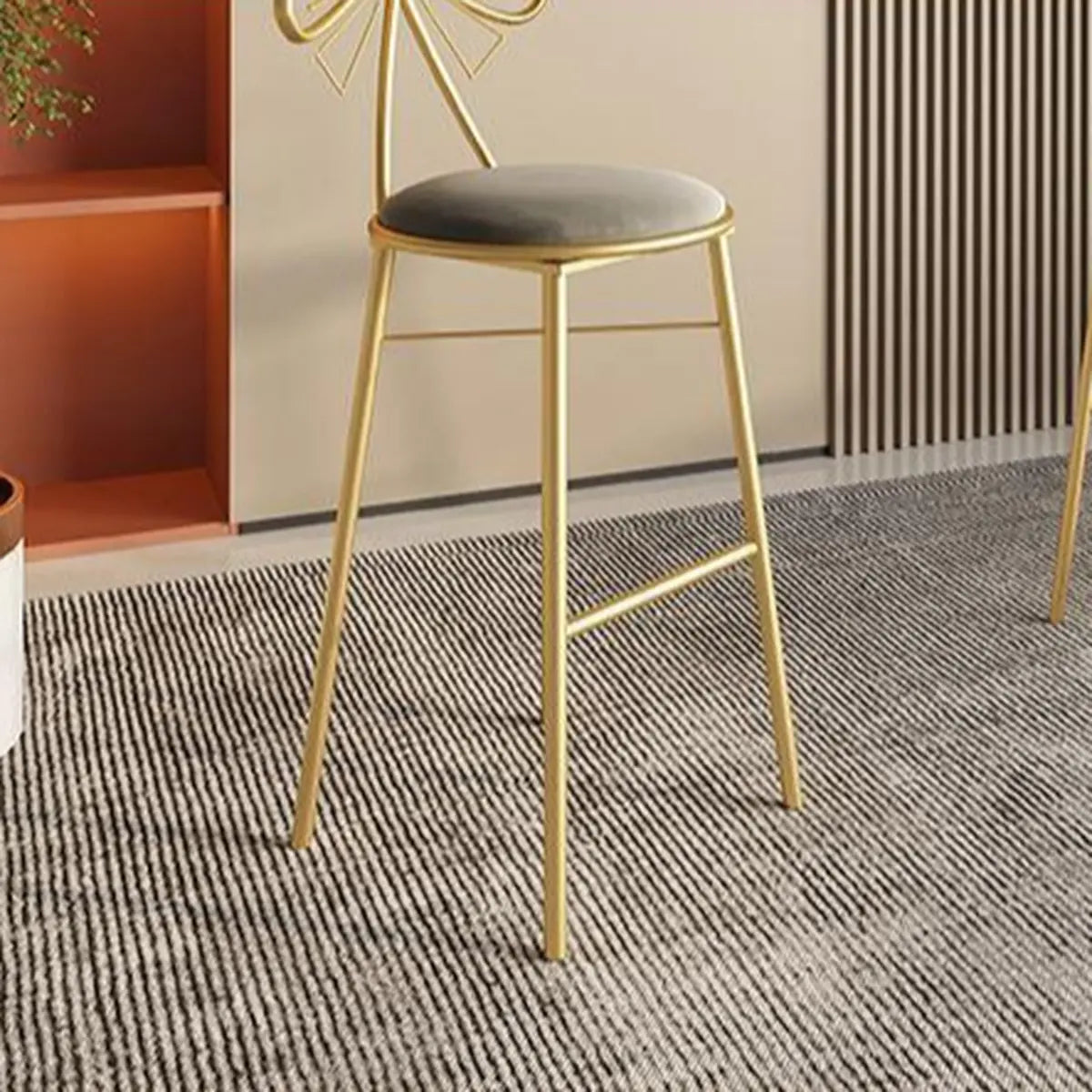Gold Butterfly Round Velvet Upholstered Tall Bar Stool Image - 10