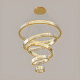 Gold Circle LED Crystal Remote Tiered Foyer Chandelier Image - 11