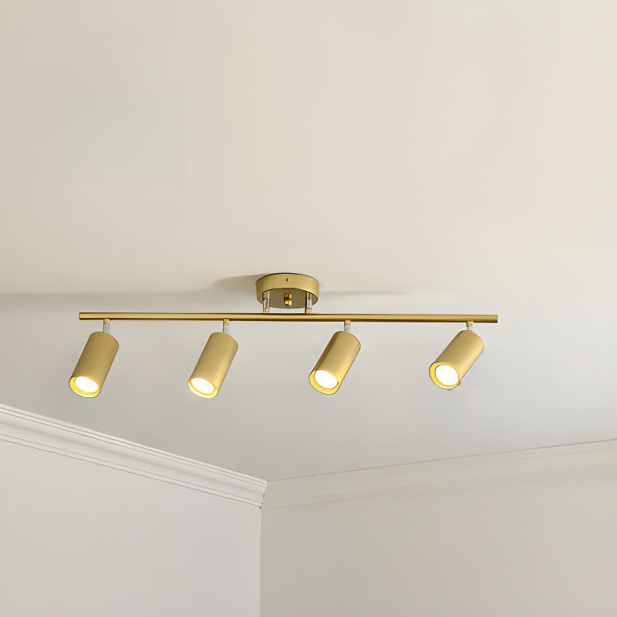 Gold Cylinder Semi-Flush Mount Light Four Barrel Heads Image - 7