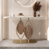 Gold Decorative Half Moon Stone Metal Console Table Image - 1