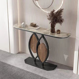 Gold Decorative Half Moon Stone Metal Console Table Image - 13