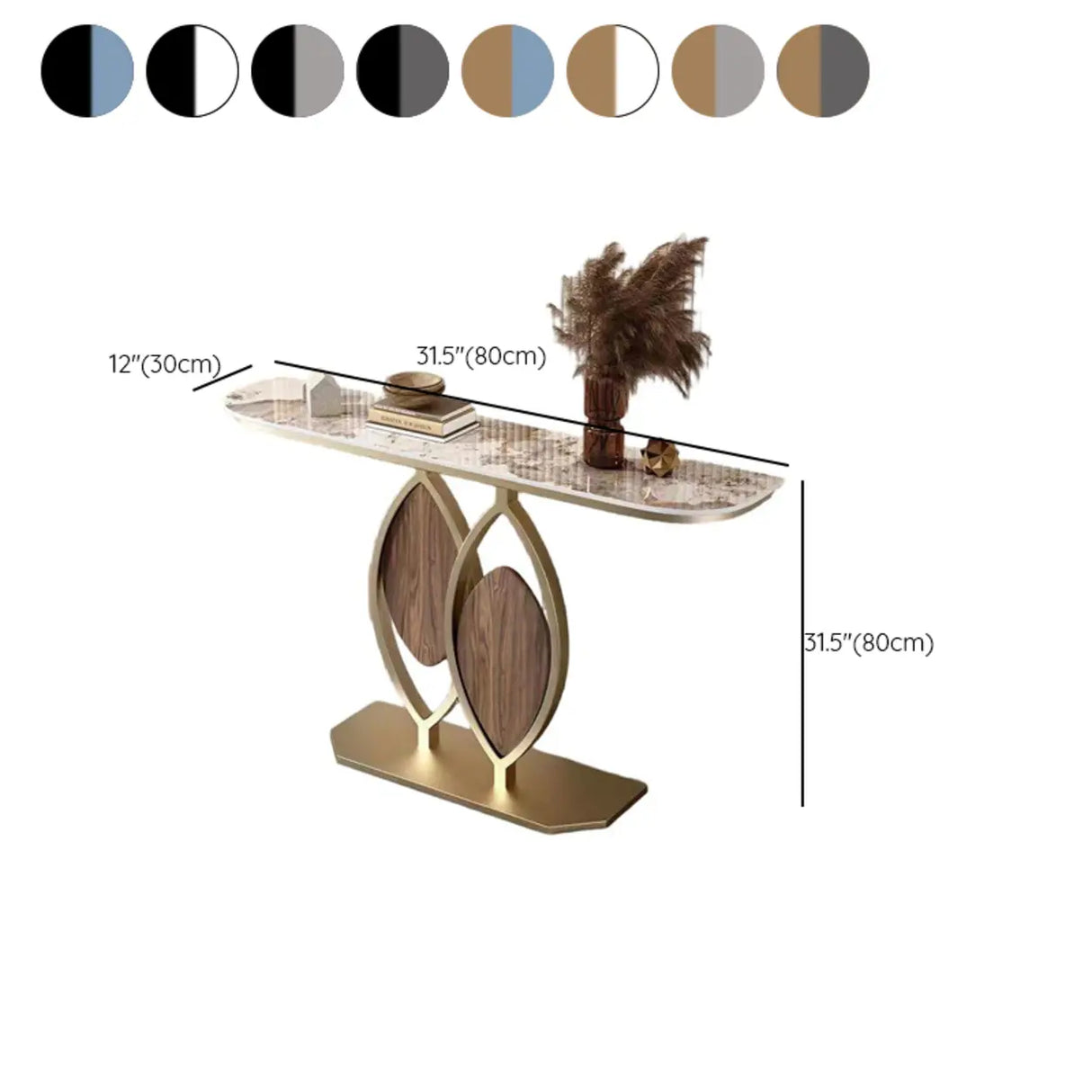 Gold Decorative Half Moon Stone Metal Console Table 