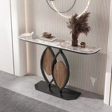 Gold Decorative Half Moon Stone Metal Console Table Image - 2