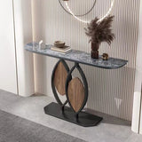 Gold Decorative Half Moon Stone Metal Console Table Image - 3