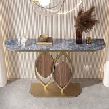 Gold Decorative Half Moon Stone Metal Console Table Image - 4