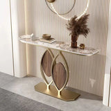 Gold Decorative Half Moon Stone Metal Console Table Image - 5
