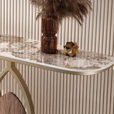 Gold Decorative Half Moon Stone Metal Console Table Image - 6