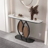 Gold Decorative Half Moon Stone Metal Console Table Image - 7