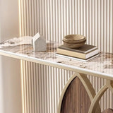 Gold Decorative Half Moon Stone Metal Console Table Image - 8