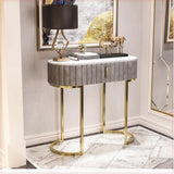 Gold Double Pedestal Oval Grey Storage Console Table Image - 1