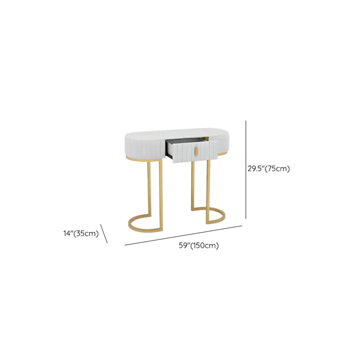 Gold Double Pedestal Oval Grey Storage Console Table Image - 10