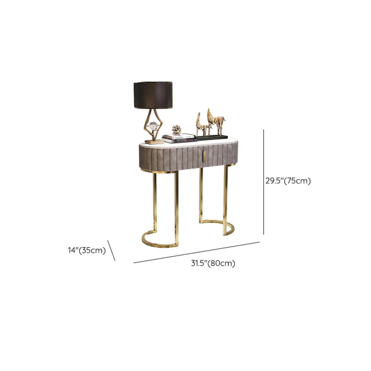 Gold Double Pedestal Oval Grey Storage Console Table Image - 11