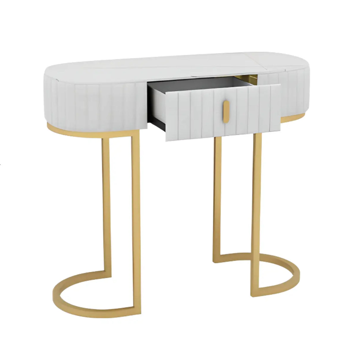 Gold Double Pedestal Oval Grey Storage Console Table Image - 3