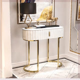 Gold Double Pedestal Oval Grey Storage Console Table Image - 4