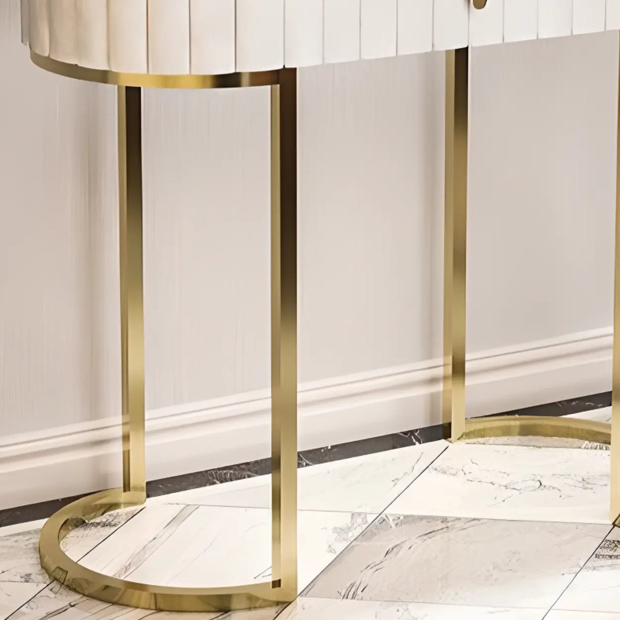 Gold Double Pedestal Oval Grey Storage Console Table Image - 6