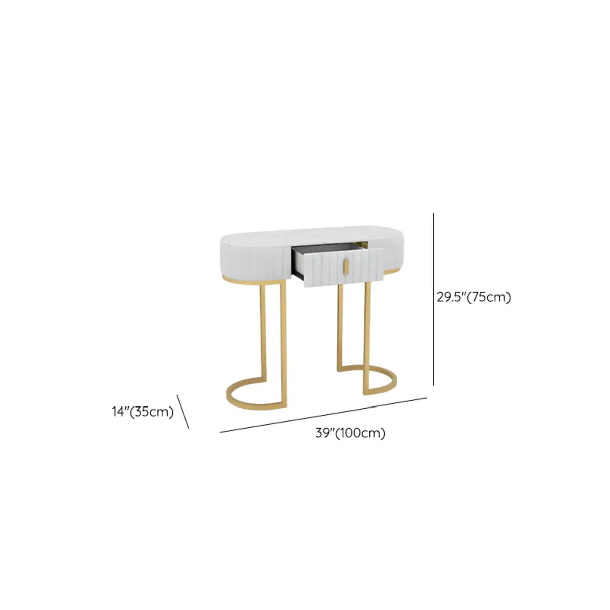Gold Double Pedestal Oval Grey Storage Console Table Image - 8