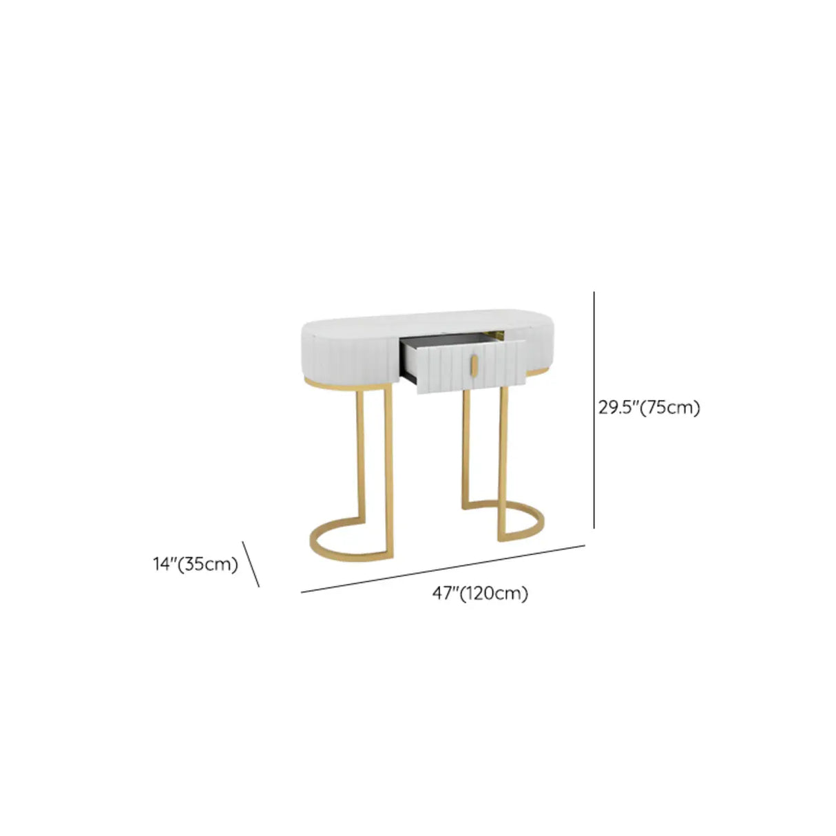 Gold Double Pedestal Oval Grey Storage Console Table Image - 9