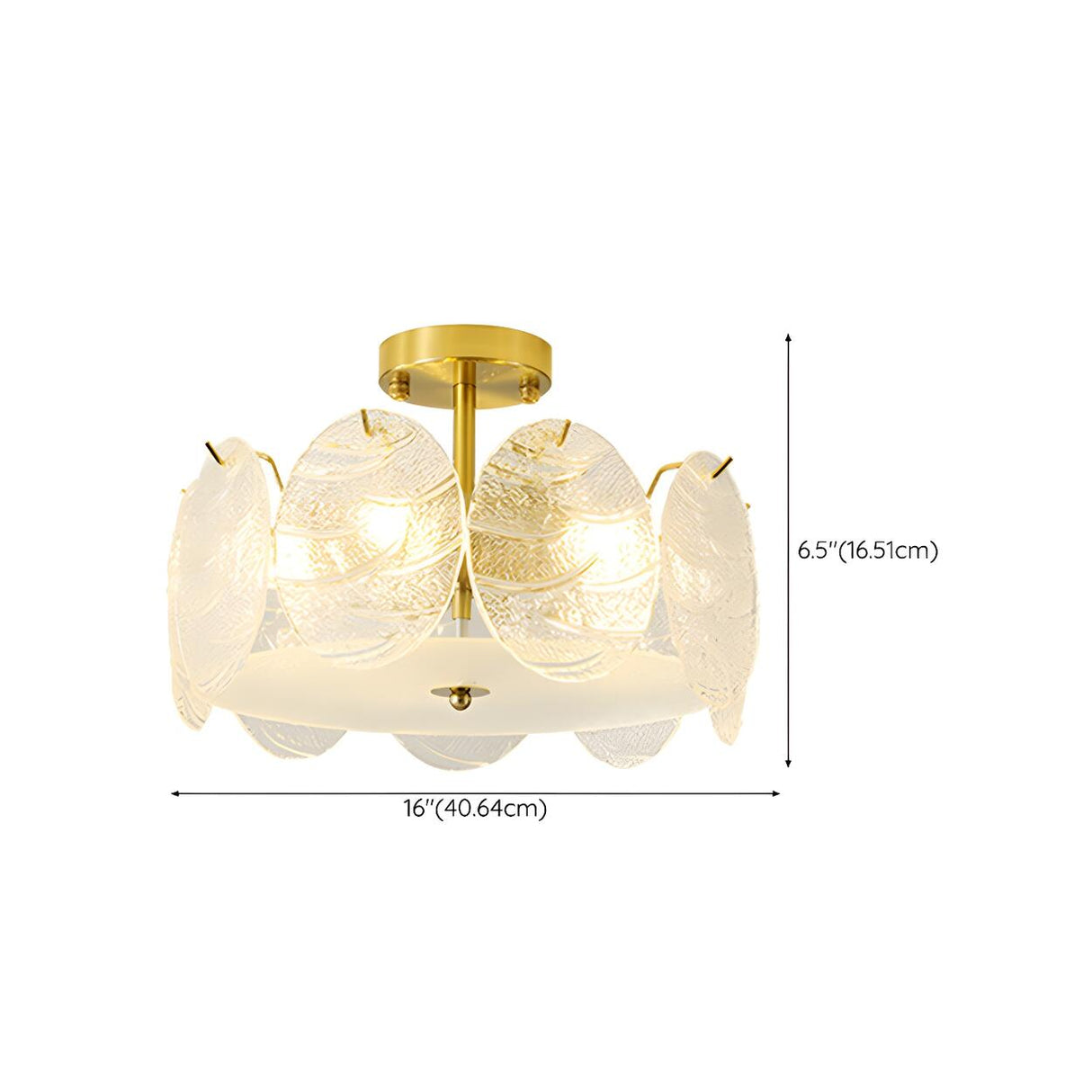 Gold Drum Clear Glass Semi-Flush Mount Ceiling Light 