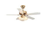 Gold Glass Floral Shade 5 Blade Ceiling Fan Light Image - 9