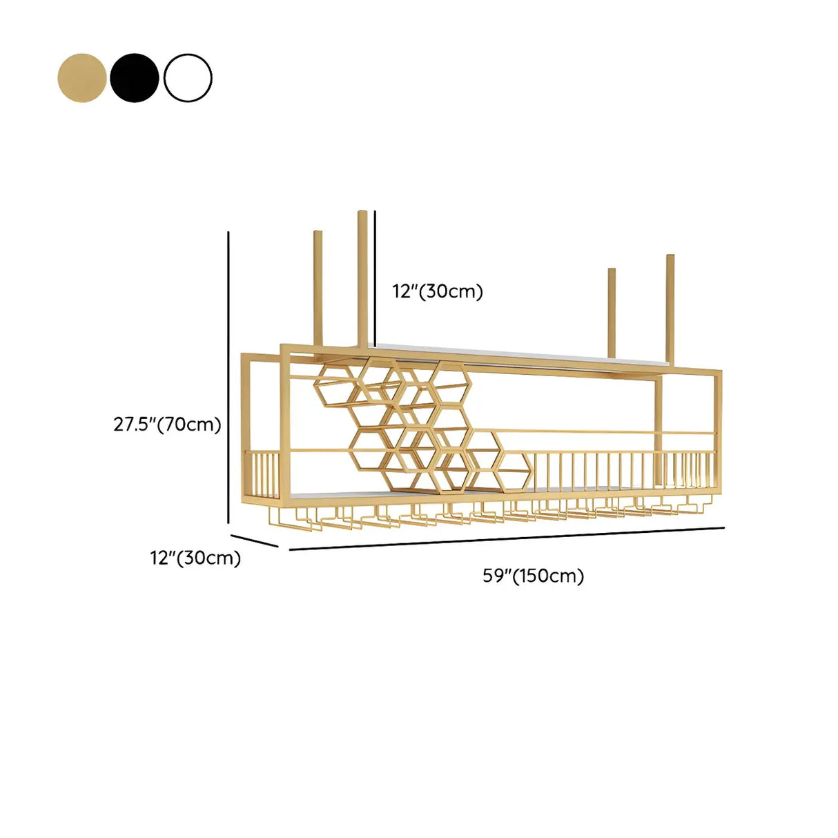 Gold Hexagonal Metal Large Hanging Wine Rack Stemware Holder 