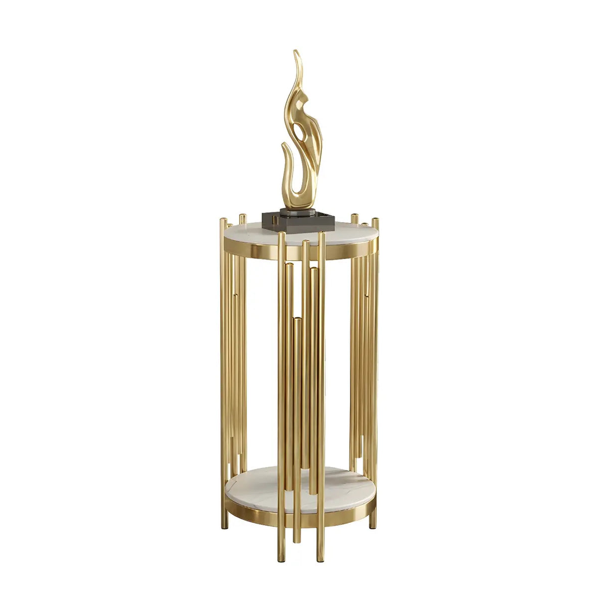 Gold Indoor Elegance Round Metal Plant Stand Table Image - 9